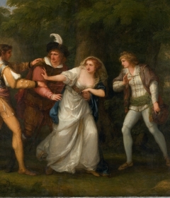 Angelica Kauffmann, Valentine, Proteus, Sylvia and Giulia in the Forest (Scene from "Two Gentlemen of Verona" Act V, Scene IV), 1788. Oil on canvas. Museum purchase in memory of Winifred Herman Friedman (Class of 1945). 1976.34