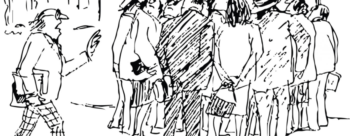 "Let me through. I'm a critic." A cartoon from the New Yorker.