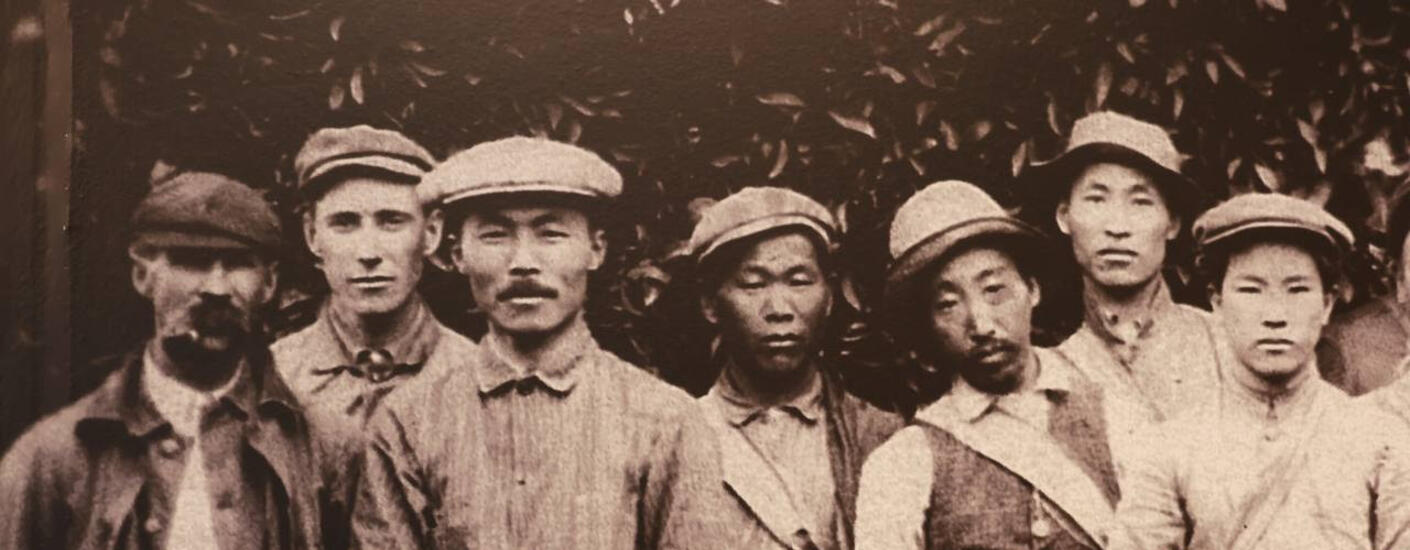 Dosan Ahn Chang-ho (3rd from left), a Korean immigrant and activist who founded Pachappa Camp in 1905, is seen with other worker