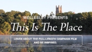 A picture of the campus from across Lake Waban introduces the full length campaign film
