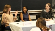 Kate Erickson '05, Langan Kingsley '08 and Broti Gupta '16 engage in a panel discussion about creative writing