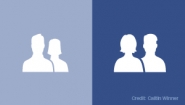 Old and new Facebook icon, the new icon puts woman in front. 