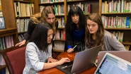 Professor Rosanna Hertz and her student researchers. From left, Jamie Yang ’17, Rebecca Schwarz ’16, Hertz, and Jackie McGrath ’17.