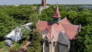 Aerial image of Wellesley's Houghton Chapel