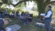 Monica Higgins, lecturer in environmental studies, teaches students outside
