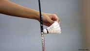 closeup: badminton serve, photo SF Chronicle