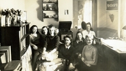 Ruth Nagel Jones with friends in dorm room in 1940s