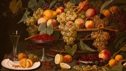 "Still Life with Fruit", Roesen, Severin (attributed to) (German), 1850-60, Oil on canvas mounted on panel, canvas: 30 1/2 in. x 40 1/2 in. (77.5 cm x 102.9 cm), Gift of Mr. and Mrs. Eliot Stetson Knowles.