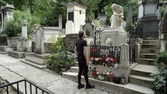 scene from van der Werve's film, he stands at Chopin's grave