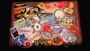 Vintage suitcase with travel stickers from all over the world