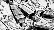 pencil drawing of traffic jam from The Pushcart War