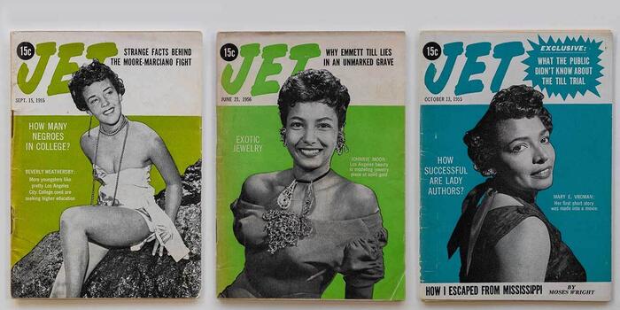 The covers of three Jet Magazines from the 1950s.