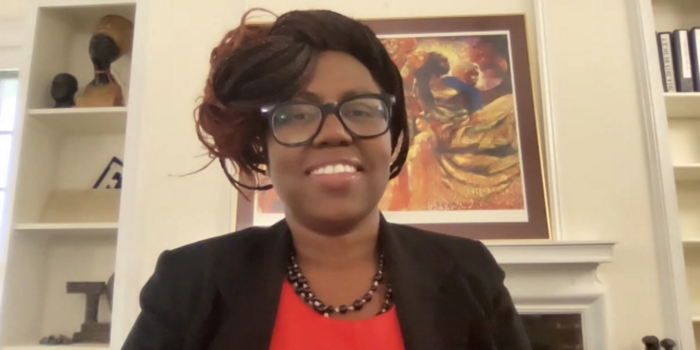 A Zoom photo of Patricia Birch inside Harambee House