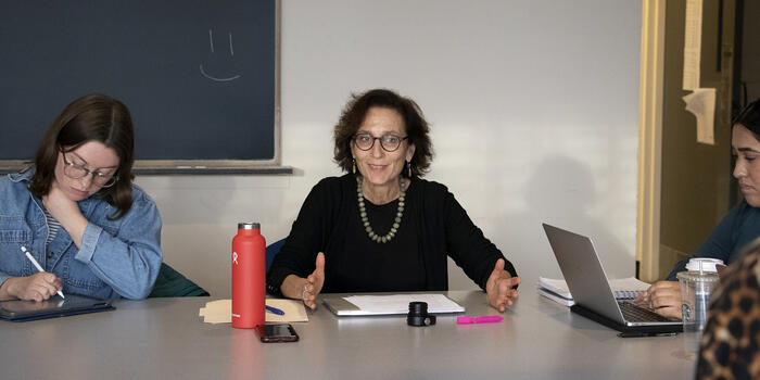 Peggy Levitt teaching a sociology class in fall 2022.