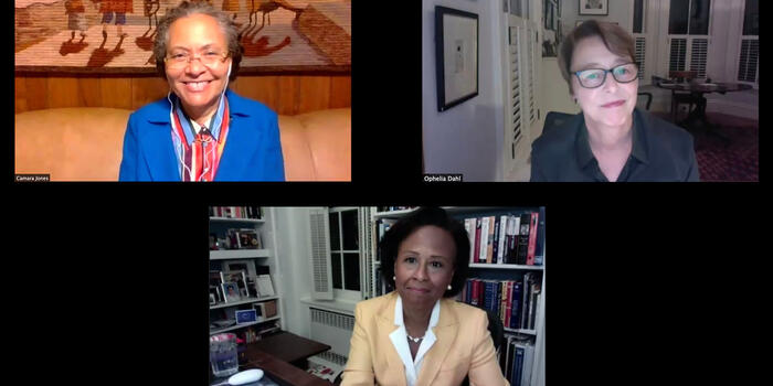 Paula A. Johnson, Ophelia Dahl DS ’94, and Camara Jones ’76