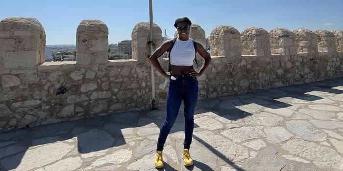 Grace Dodd ’25 poses for a photo in Greece.