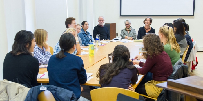 Professors Martin Brody, Patricia Berman, and Alice Friedman and their class