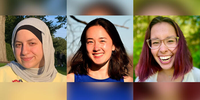 Headshots of three Wellesley College seniors who were recently awarded Watson Fellowships.