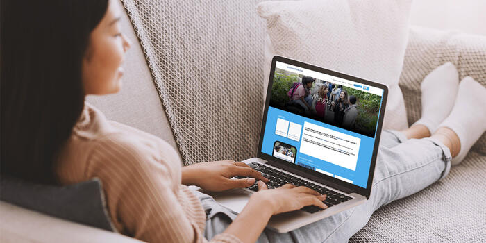 image of a person sitting on a couch looking at their laptop