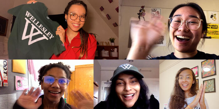 grid of five students smiling