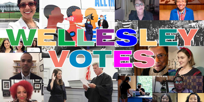 image collage of people with the words "wellesley votes"