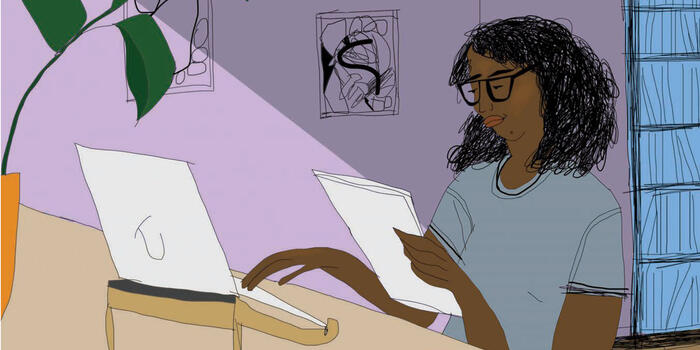 illustration of a person writing on a laptop