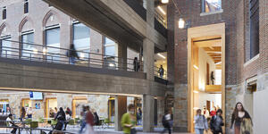Students walk to class in the renovated Wellesley College Science Complex.