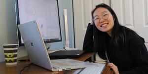 Heesu (Ally) Kim ’21 at her desk
