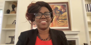 A Zoom photo of Patricia Birch inside Harambee House