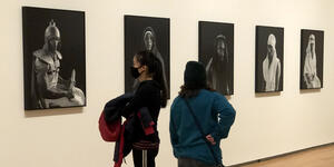 Visitors to the Davis museum look at the Prison Nation exhibit. 