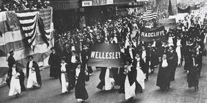 Wellesley students participate in a march for suffrage in Philadelphia in 1915.
