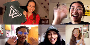 grid of five students smiling