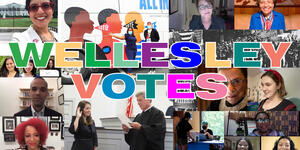 image collage of people with the words "wellesley votes"