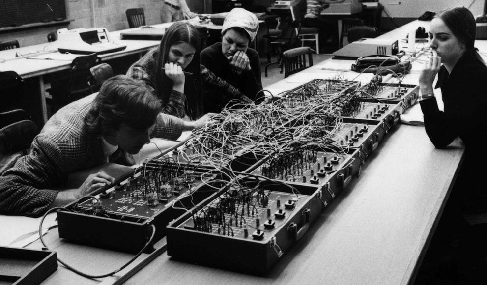 Students at work in a computer science class. May 3