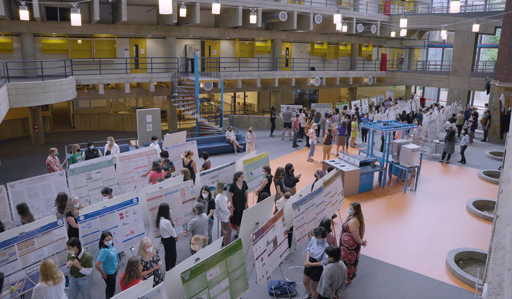 Wide angle shot of the poster session on July 28.