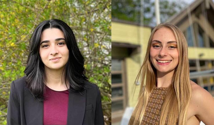  Head shots of Eshika Kaul ’23 and Cora Barrett ’23.