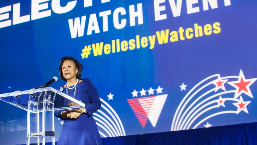 Wellesley President Paula Johnson addresses guests
