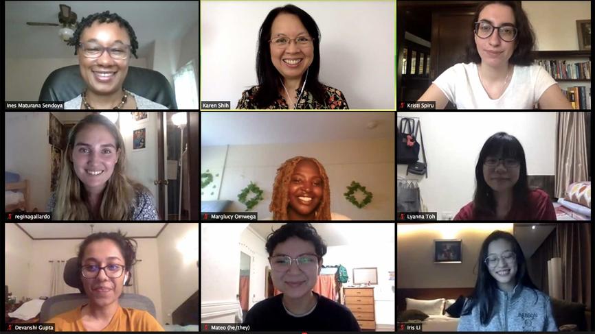 A Zoom meeting screenshot of students and staff