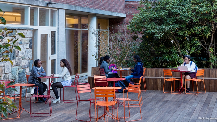 Weather permitting, students can enjoy the outdoors in the renovated Freeman courtyard.