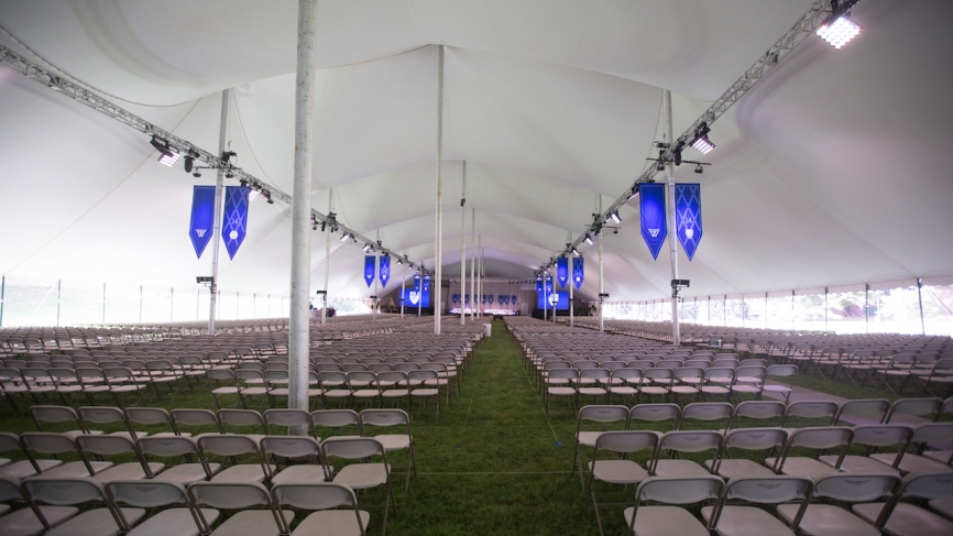 Chairs line the inauguration tent
