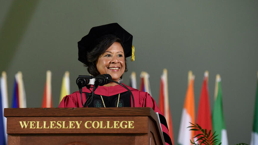 President Johnson speaks at the podium