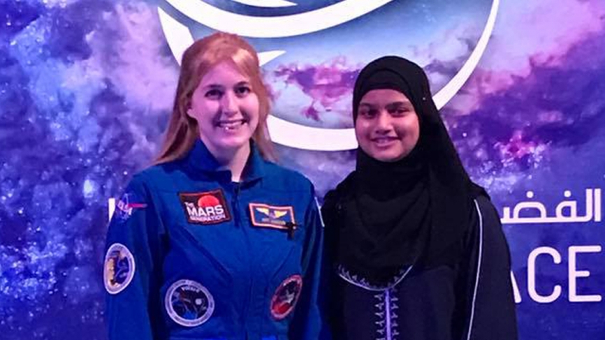 Harrison with Sahda, a 13-year-old Mission to Mars Student Space Ambassador