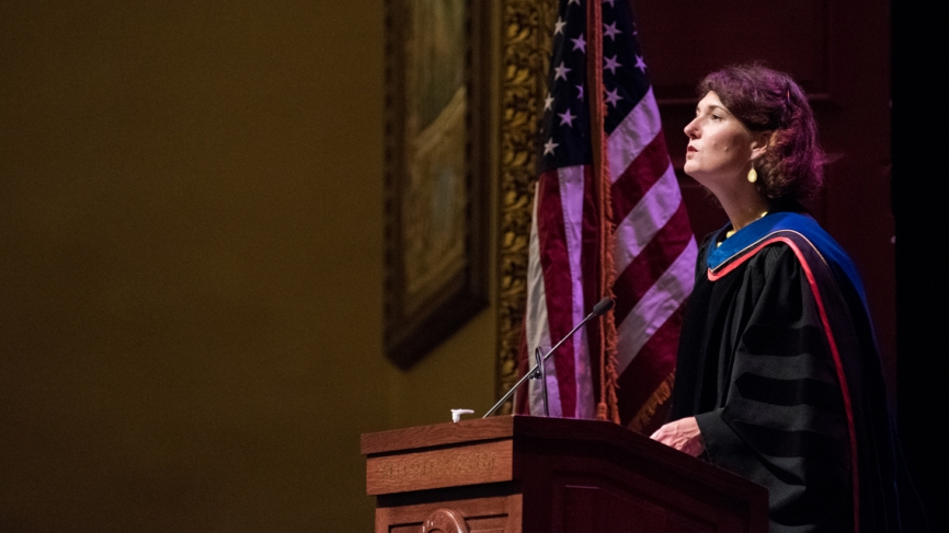 Tiffany Steinwert offers a welcoming invocation to kick off the Convocation ceremony.