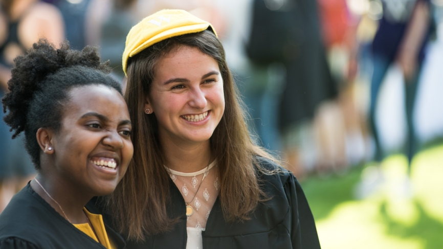 Two seniors commemorate their final Convocation as Wellesley undergraduates. 