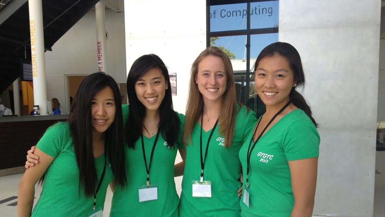 Heidi Wang ’12 with the other founding members of Girls Teaching Girls to Code
