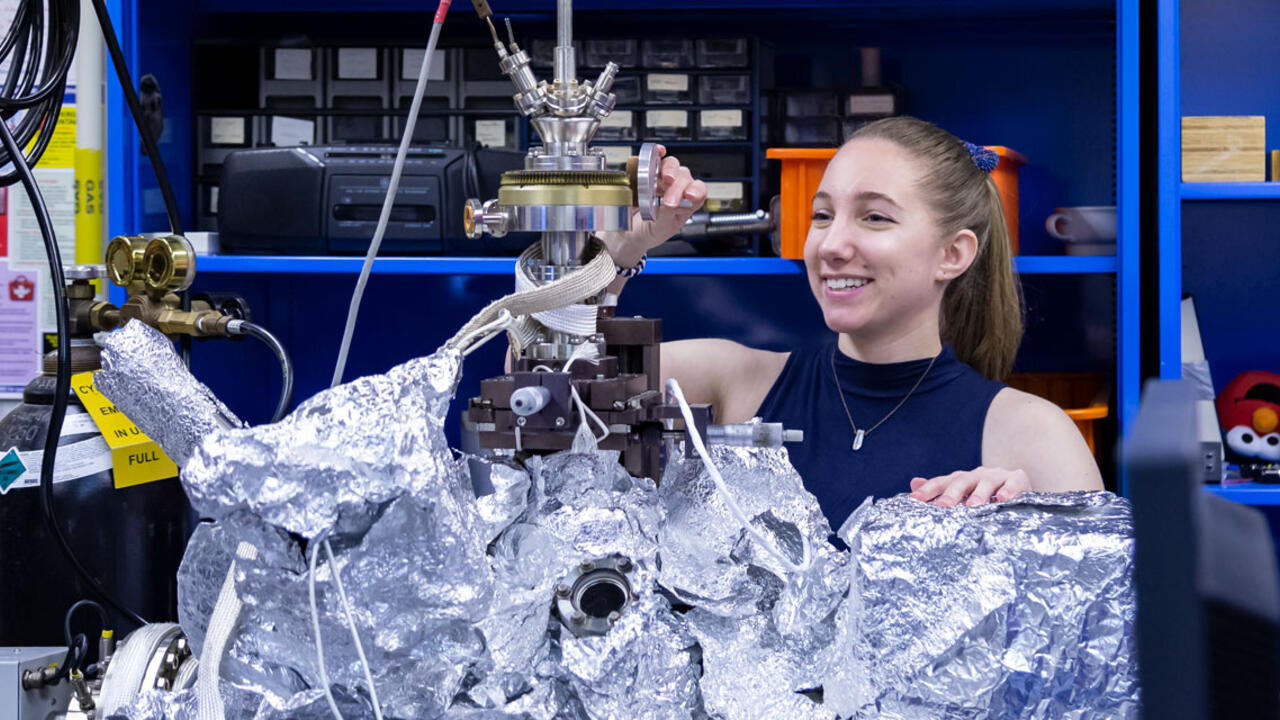 A student works in a lab space