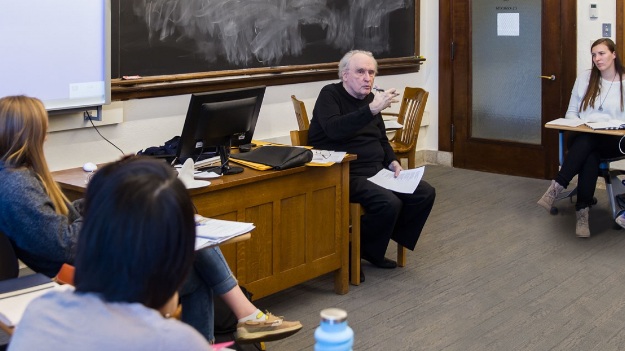Professor Frank Bidart in classroom