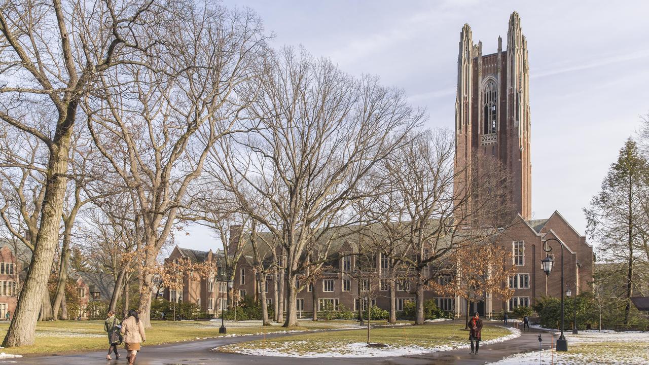 Photograph of Green Hall and Galen Stone Tower in late winter.