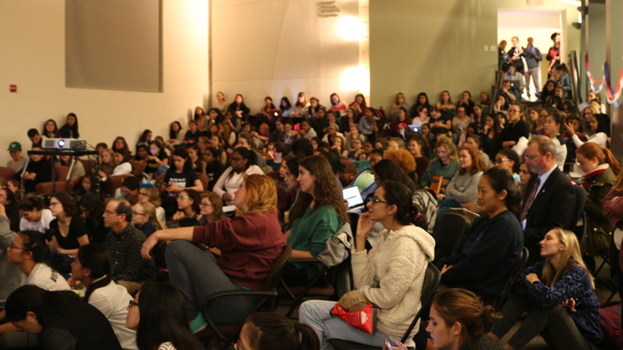 Debate watch party in Knapp Atrium