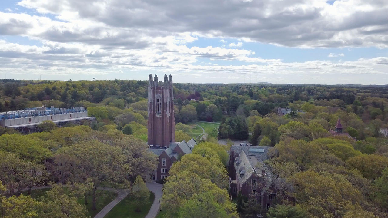 aerial campus view of Galen stone tower